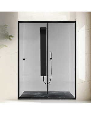 Hindware Edge Black Shower Enclosure Wall to Wall Two-Part Sliding Shower Enclosure with One Fix and One Sliding Door in Matte Black Finish.
