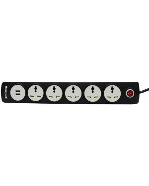 Honeywell 5 Socket Surge Protector + 2 USB with master switch (Black)