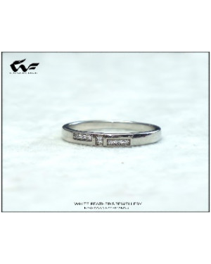 White Feathers Half Bezel Silver Band Ring (3g) For Women 