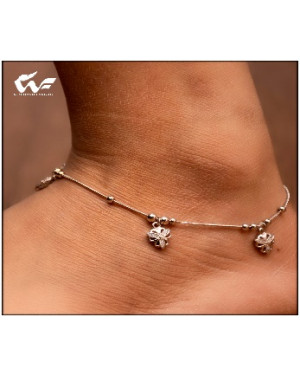 White Feathers Pure Silver Flower Design Anklet for Women