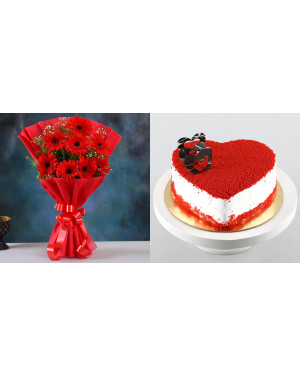 Combo Red Elegance Flower + Red Velvet Heart Cake