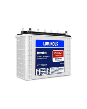 Luminous Inverlast ILTT26060 220Ah Tall Tubular Plate Inverter Battery for Home, Office & Shops