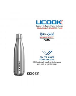 Ucook Stainless Steel Water Bottle Silver 750 ml KK00431 O'bouteille Vacuum Double Wall Cola Finish