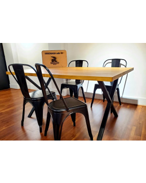 Koshi Metal And Solid Real Wood Dining Table With X Type Legs