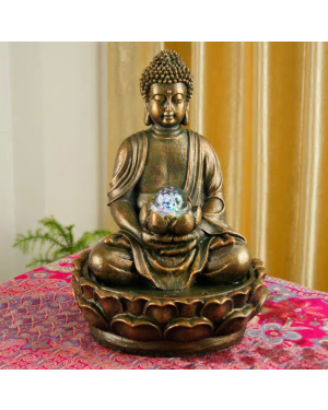 Laughing Buddha - Lord Buddha Water Fountain with LED Lights and Water Pump