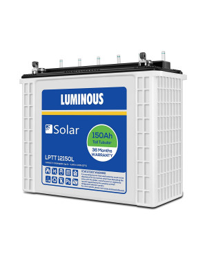 Luminous LPTT12150L Solar Tall Tubular Inverter Battery for Home, Office & Shops (Polypropylene Co-Polymer (PCP) Body Material, White Container & Black Cover, 36 Months Warranty)
