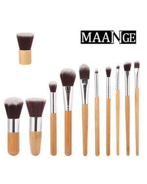 Maange 11pcs Bamboo Vegan Cruelty Free Kabuki Brush Set Foundation Blending Eye Shadows Blush Cosmetics Brush Mag5191jy