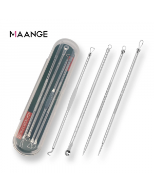 Maange 4pc/set Stainless Steel Blackhead Removal Kit Acne Blemish Pimple Extractor Remover Cosmetic Face Cleaning Tool