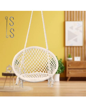 Macrame swing chair (198 cm X 67 cm X 65 cm, White, 100 kgs Capacity)