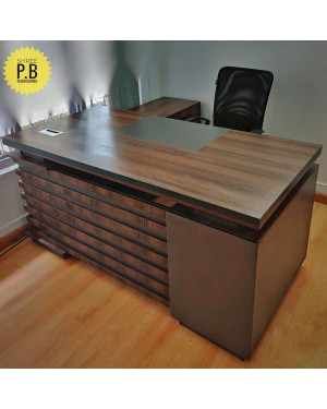 MDF 1.6m L-Type Fancy Wooden Stripped Design Executive Desk