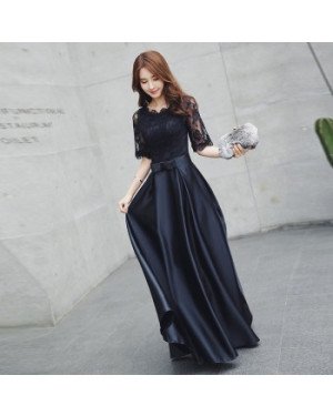 Chic Elegant Hollow Half Sleeve Sense Sheer Lace Ribbon Long Party Dress M 41000243 