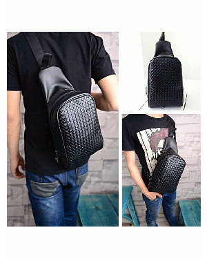 Men's Pu Leather Braided Style Messenger Casual Shoulder Travel Bag 41001282