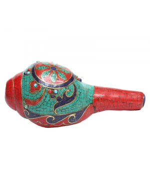 Seven Chakra Handicraft - Multicolored Sankha / Conch Shells Decorative Statue / Torquise Decorated Sankha (Mandala Design)