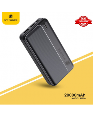 My Power M-220 20000mah Power Bank Normal | Over charge protection (Black) | 4 Led Indicator | 10w Output | 4 LED Indicator | Rechargeable and Versatile | 1 year warranty 