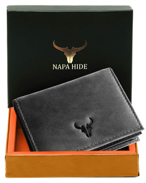 WildHorn NAPA HIDE® Nepal Genuine Leather RFID Protected Cardholder for Men( NPH Grey Hunter )