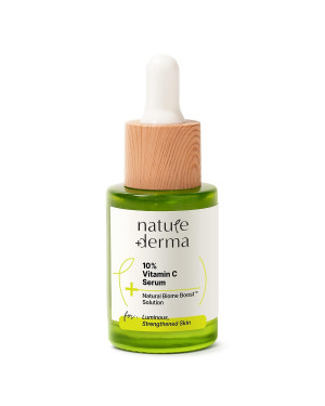 Nature Derma 10% Vitamin C Serum with Natural Biome-Boost™| Reduces Dullness & Blemishes| Brighter, Healthier & Strengthened Skin | 30ml | Dermatologically Tested