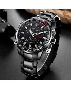 Naviforce Men's Multifunctional Dual Display Analog and Digital Stainless Steel Watch-NF9093