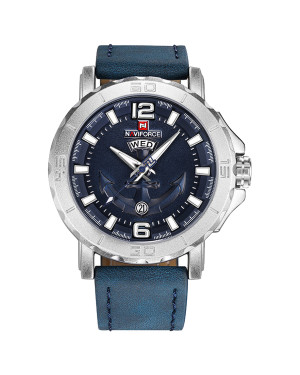 Naviforce Blue Casual Quartz Watch Leather Strap-NF9122 