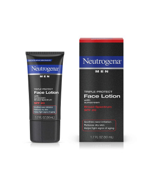 Neutrogena Triple Protect Men's Daily Face Lotion with Broad Spectrum SPF 20 Sunscreen, Moisturizer to Fight Aging Signs, Soothe Razor Irritation & Relieve Dry Skin, 1.7 fl. oz 