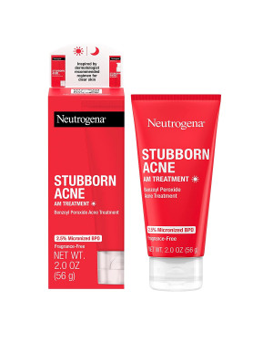 Neutrogena Stubborn Acne AM Face Treatment with 2.5% Micronized Benzoyl Peroxide Acne Medication, Oil-Free Daily Facial Treatment Reduces Size & Redness of Breakouts, Paraben-Free