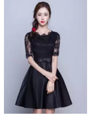 Chic Elegant Princess Thin Lace Party Short Shoulder Slit Sleeve Dress M 41000213