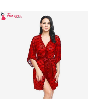 Fancyra - Red Nightdress For Women With Robe Free Size