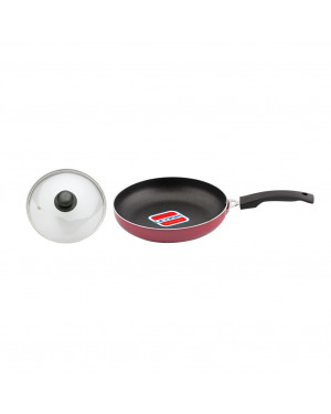 UCOOK Non-Stick Induction Base Frying Pan with Glass Lid, 200mm, Red