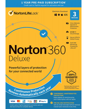 Norton 360 Deluxe, 2023 Ready, Antivirus software for 3 Devices-3 User 1 year warrenty