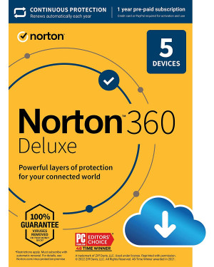 Norton 360 Deluxe, 2023 Ready, Antivirus software for 5 Devices-5 User 1 year warrenty