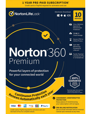 Norton 360 Premium, 2023 Ready, Antivirus software for 10 Devices-1 Year Validity