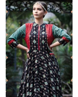 Psyna Black Rayon Kurti styled Dress with embroidery work