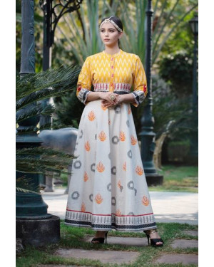 Psyna Yellow Rayon Kurti styled Dress with embroidery work