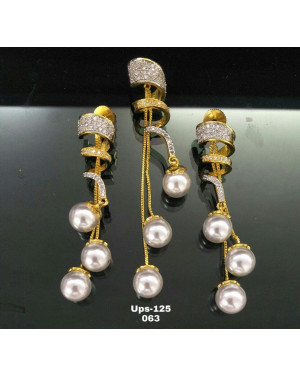 Pearl Dropdown Elegant AD Pendant and Earrings Set for Women