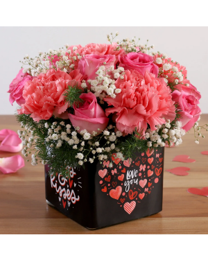 Pink Roses And Carnations In Love You Sticker Vase Flowers