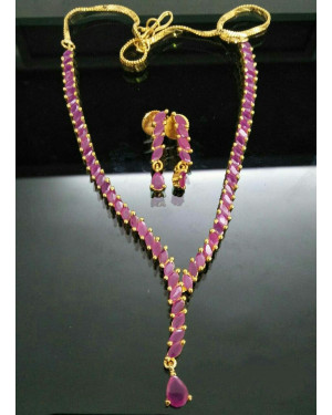 Pink Stoned Elegant Gold Plated Necklace Set