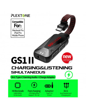 PLEXTONE GS1 MARK II TYPE C TO AUX AUDIO JACK HIGH RES 3 IN 1 GAMING AUDIO CHARGE ADAPTER CONNECTOR (3.5MM)