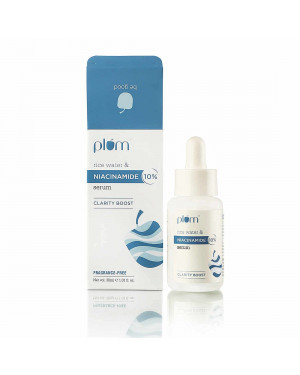 Plum 10% Niacinamide Face Serum with Rice Water | Vitamin B3 with Japanese Fermented Rice Water | For Clear, Blemish-Free, Bright Skin | Suits All Skin Types | Fragrance-Free | 30 ml