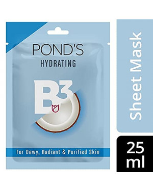 POND'S Hydrating Sheet Mask, With 100% Natural Coconut Water & Vitamin B3 For Dewy Radiant Skin, Paraben Free, Biodegradable Fabric, 25 ml