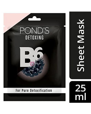 POND'S Activated Charcoal Sheet Mask, With Vitamin B6 For Clear Detox Skin, Paraben Free, Black Biodegradable Fabric, 25 ml