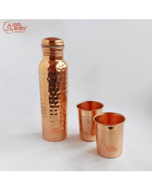 Axia Krafts Pure Copper Hammered Bottle set (1 Liter) x 2glass(250ml)
