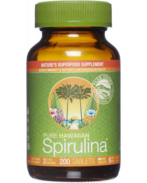 Pure Hawaiian Spirulina-500 mg Tablets 200 Count - Natural Premium Spirulina from Hawaii - Vegan, Non-GMO, Immunity Support - Superfood Supplement & Natural Multivitamin
