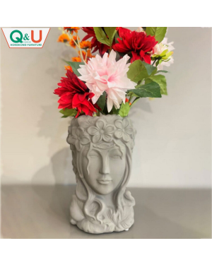 Q&U DB-0005g - Sculpture Decorative Grey Color Flower Vase