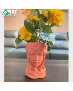 Q&U Furniture DB-0005p - Sculpture Decorative Pink Color Flower Vase