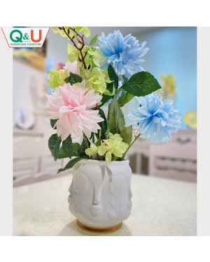 Q&U DB-0007sw - Sculpture Decorative White Color Short Flower Vase