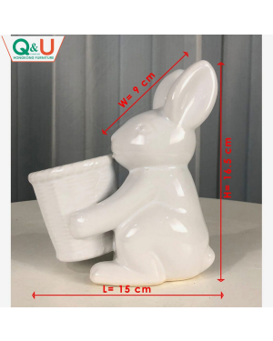 Q&U Furniture DB-0013 - Animal Decorative White Color Short Flower Vase