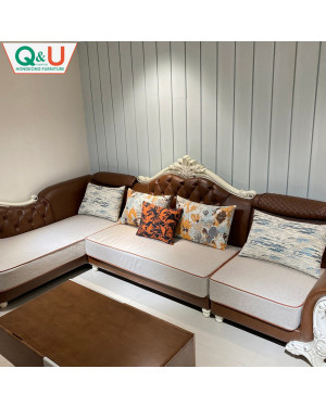 Q&U Furniture - L type European Leather Sofa {L= 11.5feet * W= 56.7feet * H= 2.11feet} - F9R