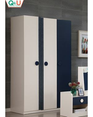 Q&U Furniture - Off-White & Blue Color Multiple Partitions For Storage 3 Door Cabinet {L= 4feet * B= 1.11feet * H= 6.9feet} - 6701H