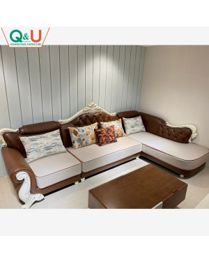 Q&U Furniture - L type European Leather Sofa {L= 11.5feet * W= 56.7feet * H= 2.11feet} - F9L