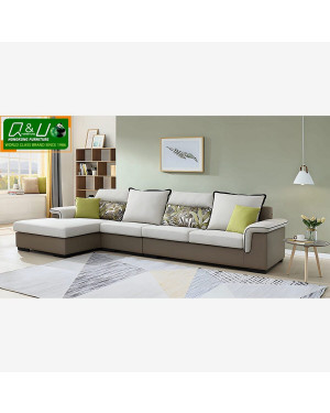 Q&U Hong Kong Furniture, 10 Year Warranty, German Quality Italian Design, Total Dimension { L= 11.2feet * B= 3.3feet * H= 2.4feet } Grey Color Right Couch Fabric Sofa (1+3+C), 73033l