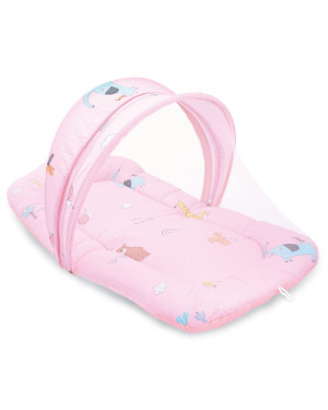 R for Rabbit Snuggy Safari Baby Nest Sleeping Bed for New Born Bedding Bag with Mosquito net for 0 to 12 Months-Pink